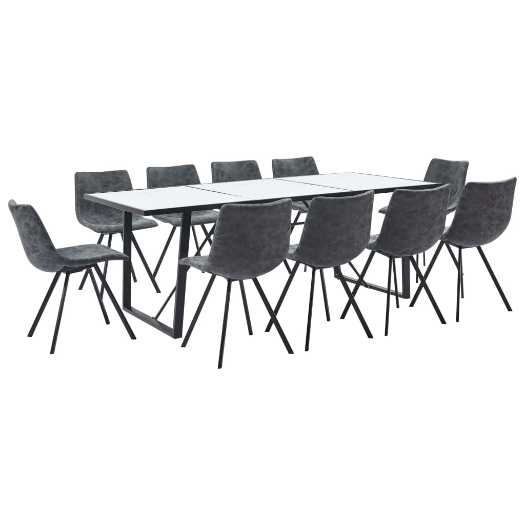 11 Piece Dining Set Black Faux Leather