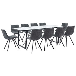 11 Piece Dining Set Black Faux Leather