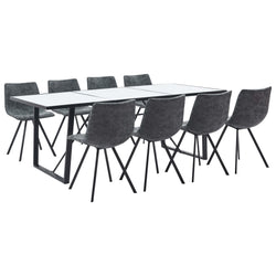 9 Piece Dining Set Black Faux Leather