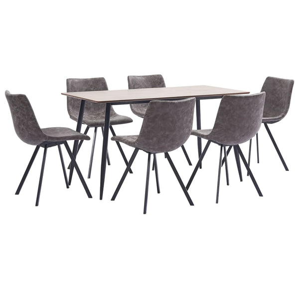  7 Piece Dining Set Brown Leather