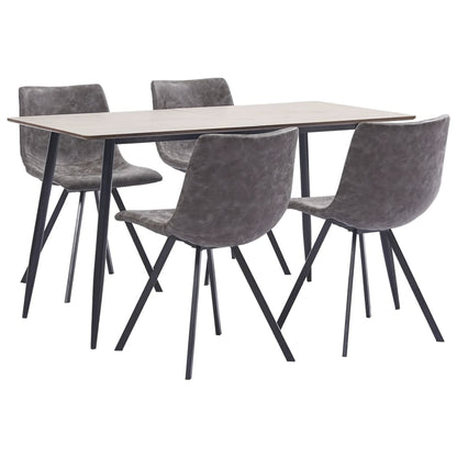 5 Piece Dining Set Brown Faux Leather