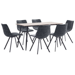 7 Piece Dining Set Black Faux Leather