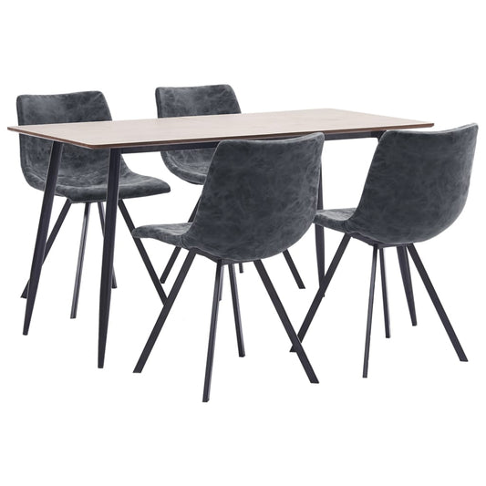 5 Piece Dining Set Black Faux Leather