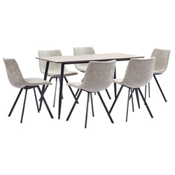 7 Piece Dining Set Light Grey Faux Leather