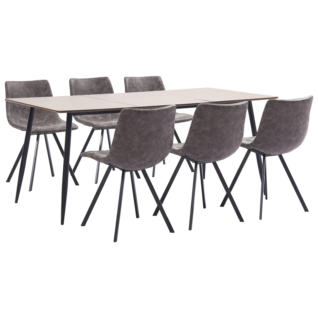 7 Piece Dining Set Brown Faux Leather