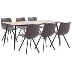 7 Piece Dining Set Brown Faux Leather
