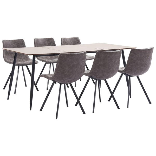  7 Piece Dining Set Brown Leather