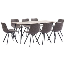 9 Piece Dining Set Brown Faux Leather