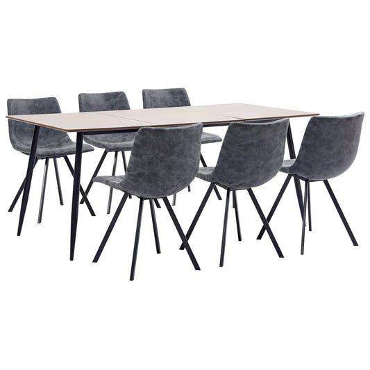 7 Piece Dining Set Black Faux Leather