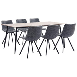 7 Piece Dining Set Black Faux Leather