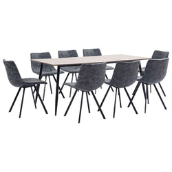 9 Piece Dining Set Black Faux Leather