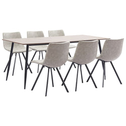7 Piece Dining Set Light Grey Faux Leather