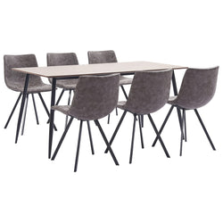 7 Piece Dining Set Brown Faux Leather