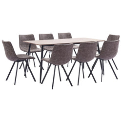 9 Piece Dining Set Brown Faux Leather