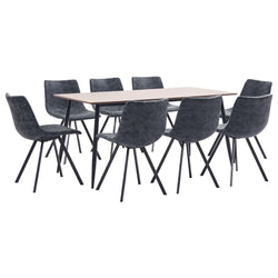 9 Piece Dining Set Black Faux Leather