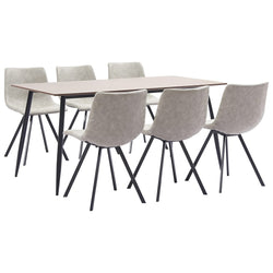 7 Piece Dining Set Light Grey Faux Leather