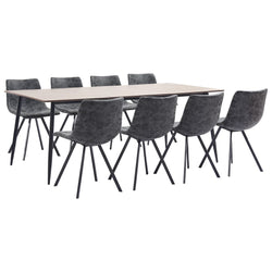 9 Piece Dining Set Black Faux Leather