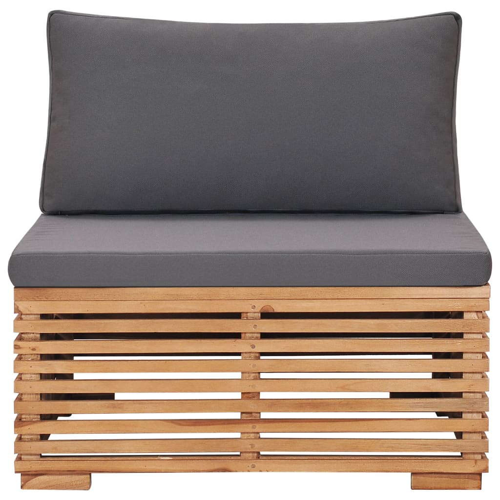 Garden Middle Sofa with Grey Cushion Solid Teak Wood