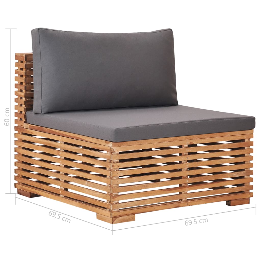 Garden Middle Sofa with Grey Cushion Solid Teak Wood