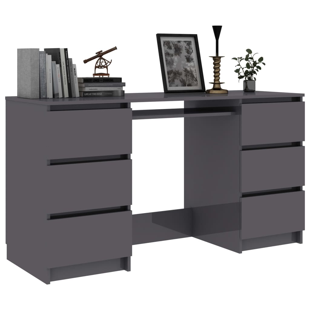 Writing Desk High Gloss Grey 140x50x77 cm Chipboard