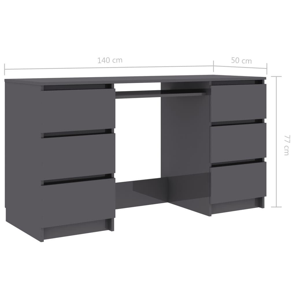 Writing Desk High Gloss Grey 140x50x77 cm Chipboard