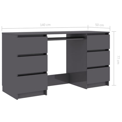 Writing Desk High Gloss Grey 140x50x77 cm Chipboard