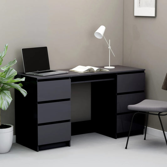 Writing Desk High Gloss Grey 140x50x77 cm Chipboard