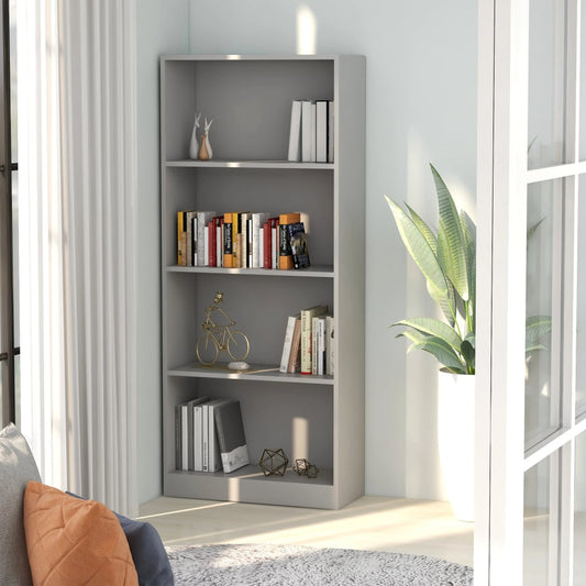 4-Tier Book Cabinet Grey 60x24x142 cm Chipboard