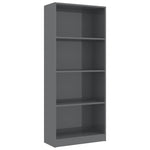 4-Tier Book Cabinet High Gloss Grey 60x24x142 cm Chipboard
