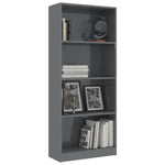 4-Tier Book Cabinet High Gloss Grey 60x24x142 cm Chipboard