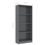 4-Tier Book Cabinet High Gloss Grey 60x24x142 cm Chipboard