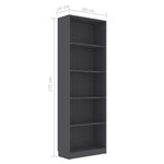 5-Tier Book Cabinet Grey 60x24x175 cm Chipboard