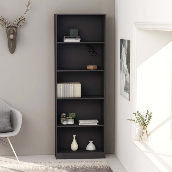  5-Tier Book Cabinet Grey 60x24x175 cm Chipboard