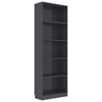 5-Tier Book Cabinet High Gloss Grey 60x24x175 cm Chipboard