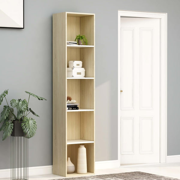  Book Cabinet White and Sonoma Oak 40x30x189 cm Chipboard