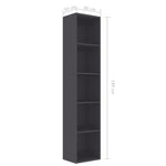 Book Cabinet High Gloss Grey 40x30x189 cm Chipboard