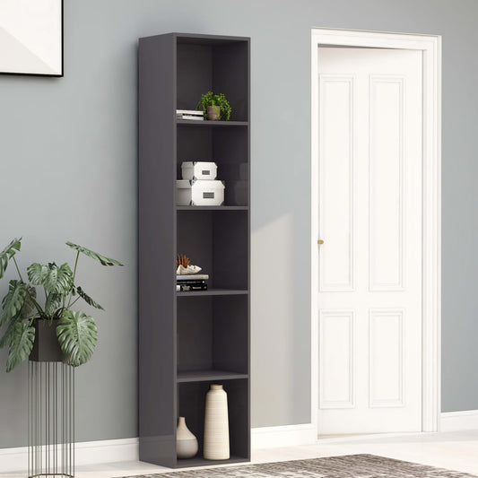 Book Cabinet High Gloss Grey 40x30x189 cm Chipboard