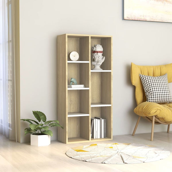  Book Cabinet White and Sonoma Oak 50x25x106 cm Chipboard