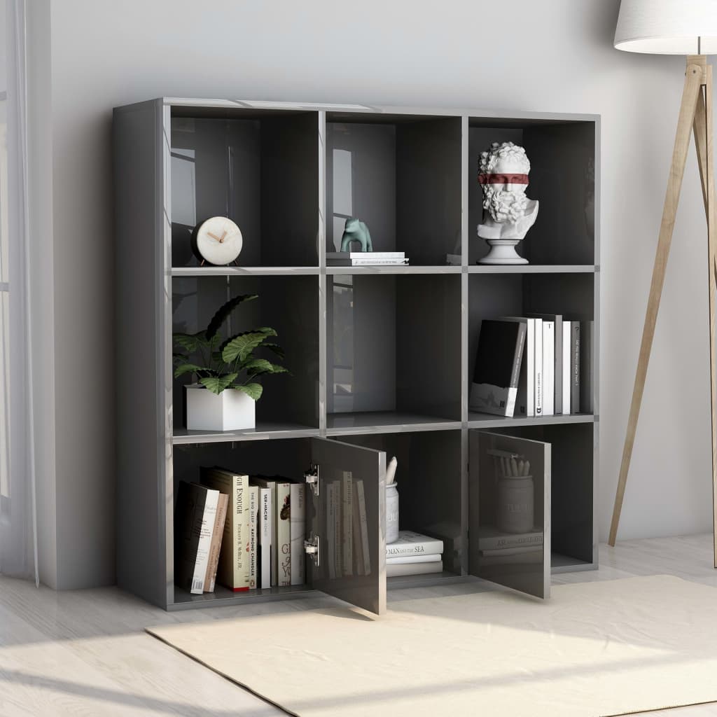 Book Cabinet High Gloss Grey 98x30x98 cm Chipboard