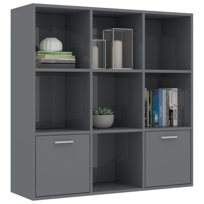 Book Cabinet High Gloss Grey 98x30x98 cm Chipboard