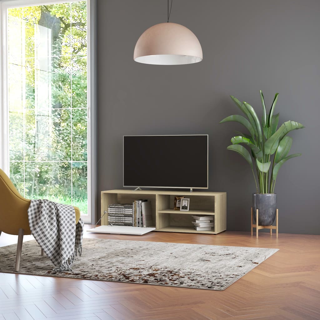 TV Cabinet White and Sonoma Oak 120x34x37 cm Chipboard