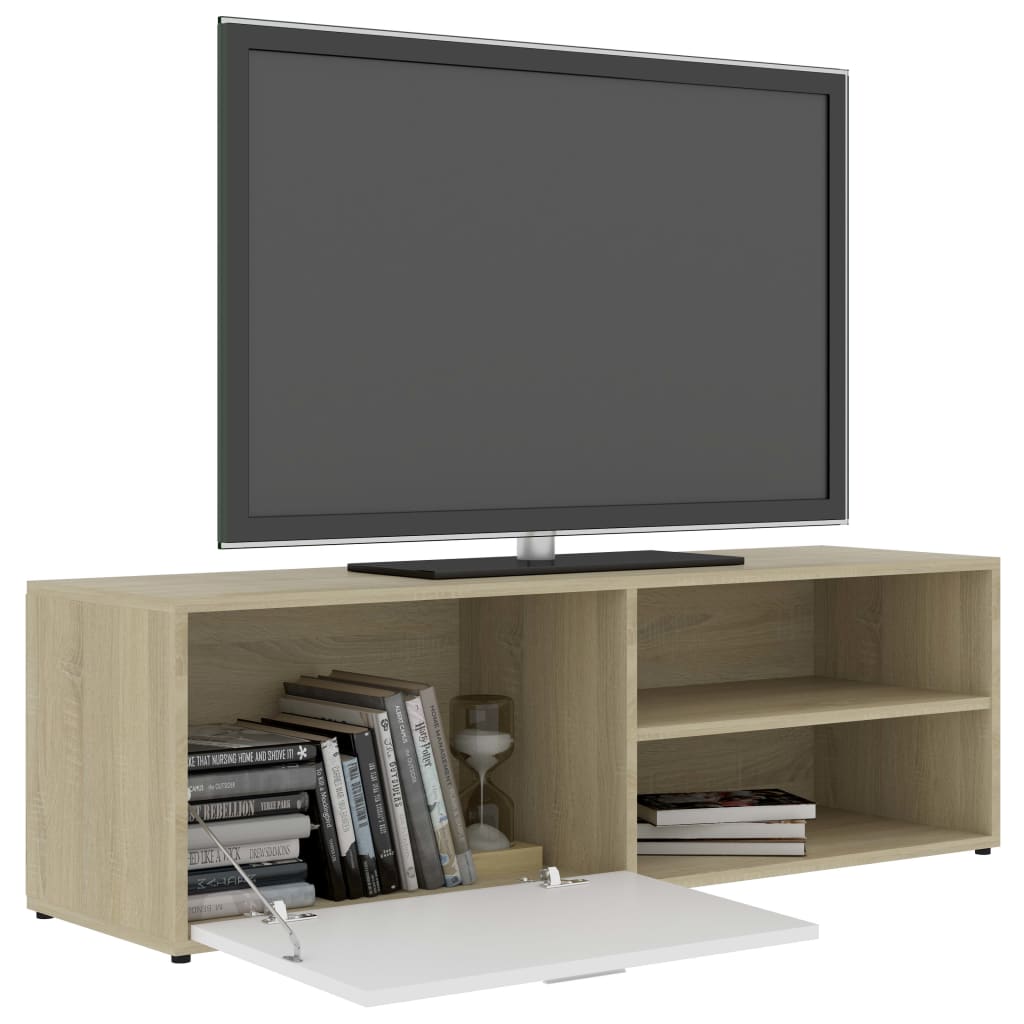 TV Cabinet White and Sonoma Oak 120x34x37 cm Chipboard