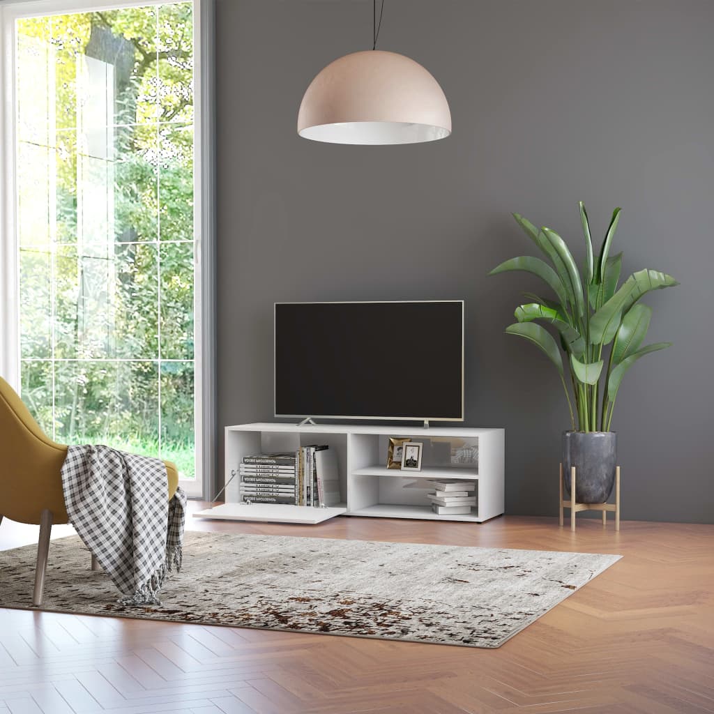 TV Cabinet High Gloss White 120x34x37 cm Chipboard
