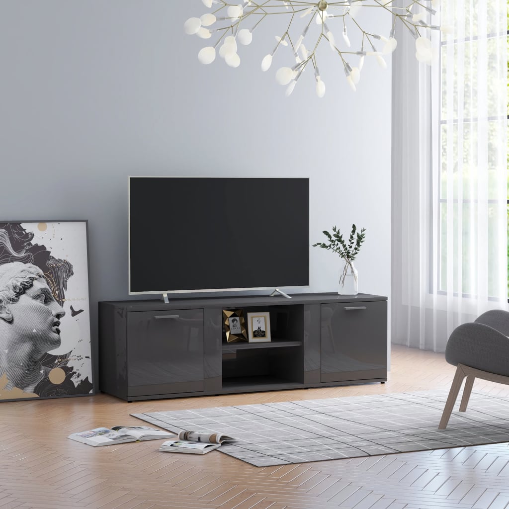 TV Cabinet High Gloss Grey 120x34x37 cm Chipboard