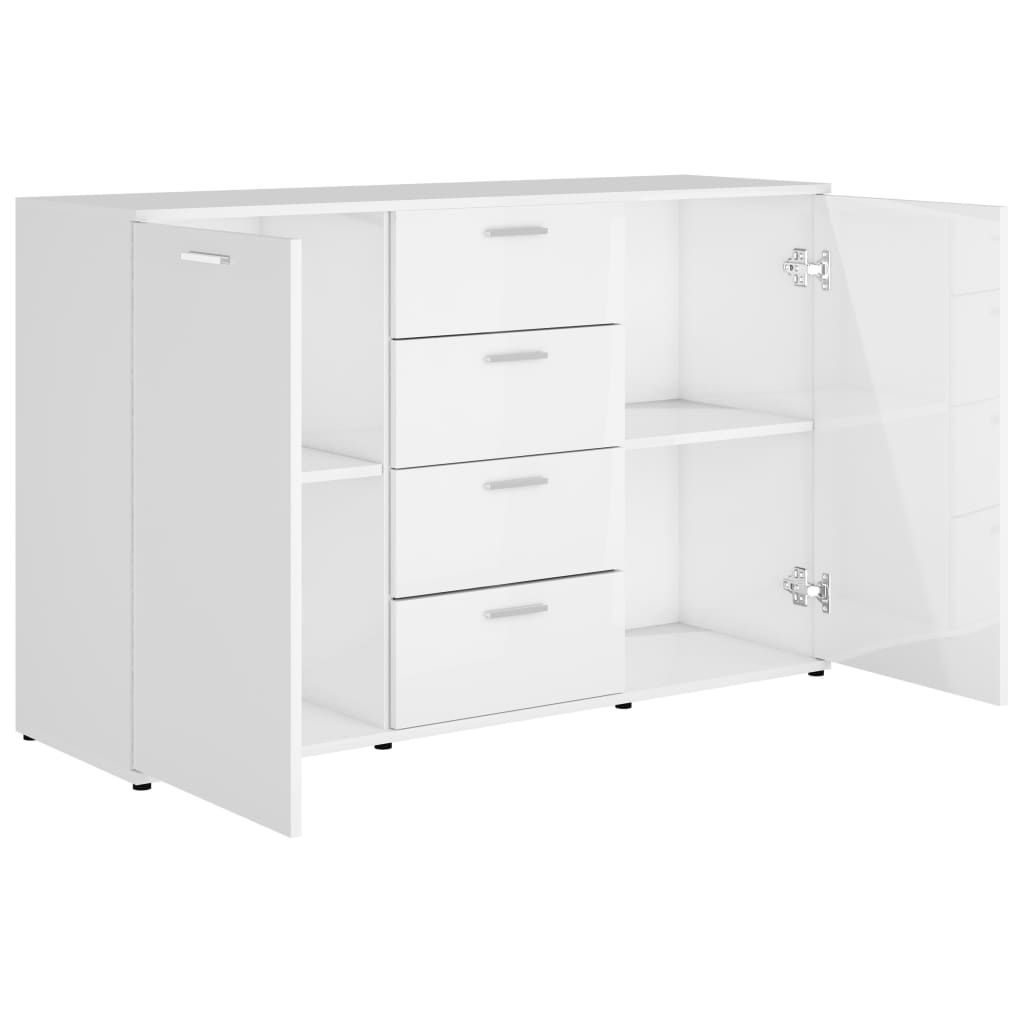 Sideboard High Gloss White 120x35.5x75 cm Chipboard