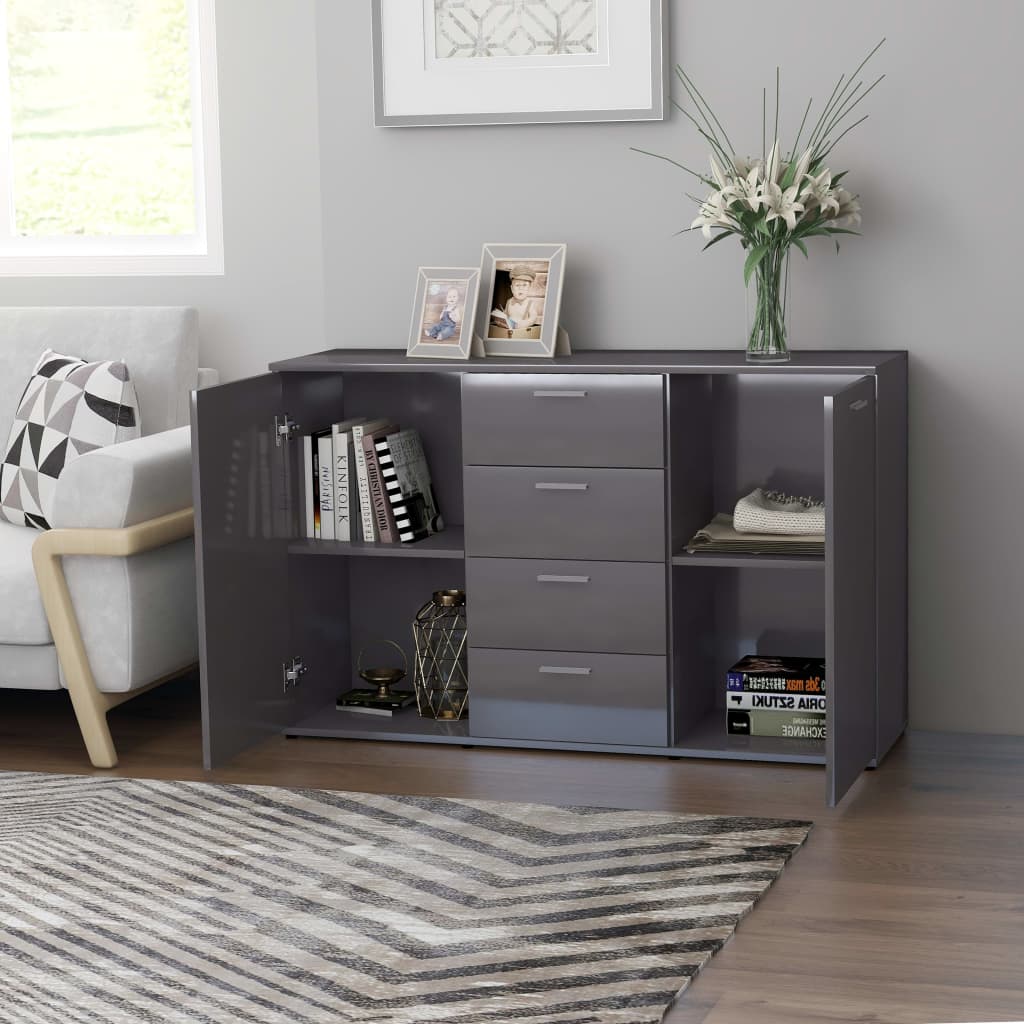 Sideboard High Gloss Grey 120x35.5x75 cm Chipboard