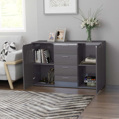 Sideboard High Gloss Grey 120x35.5x75 cm Chipboard