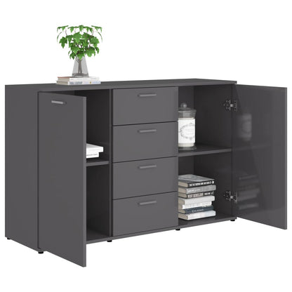 Sideboard High Gloss Grey 120x35.5x75 cm Chipboard