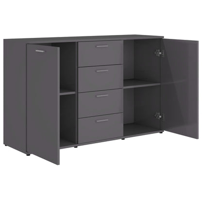 Sideboard High Gloss Grey 120x35.5x75 cm Chipboard