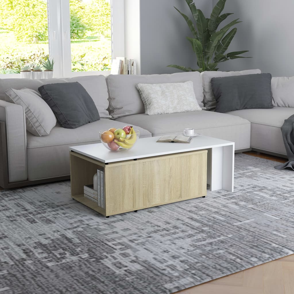 Coffee Table White and Sonoma Oak 150x50x35 cm Chipboard